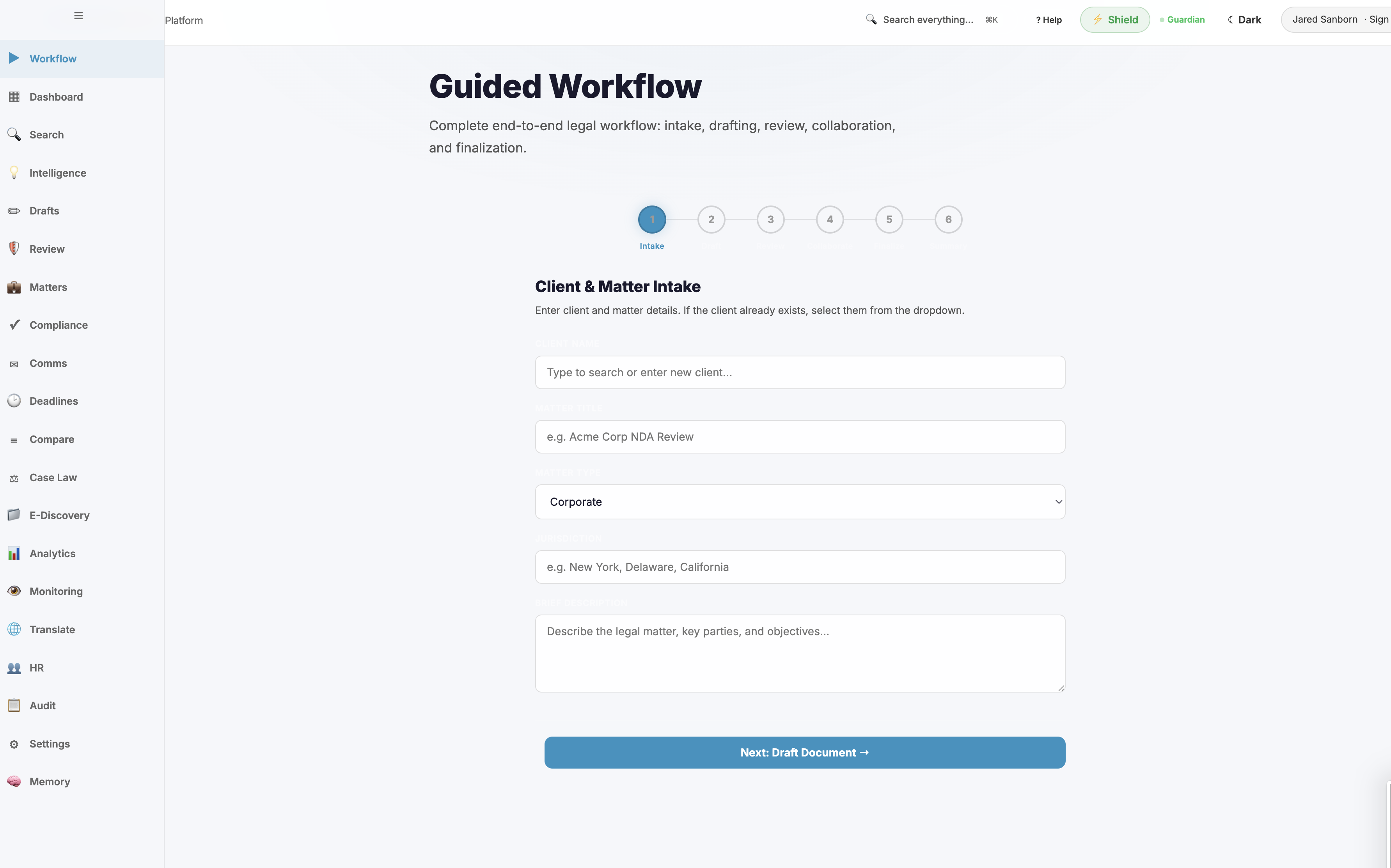 Pure Legal guided legal workflow