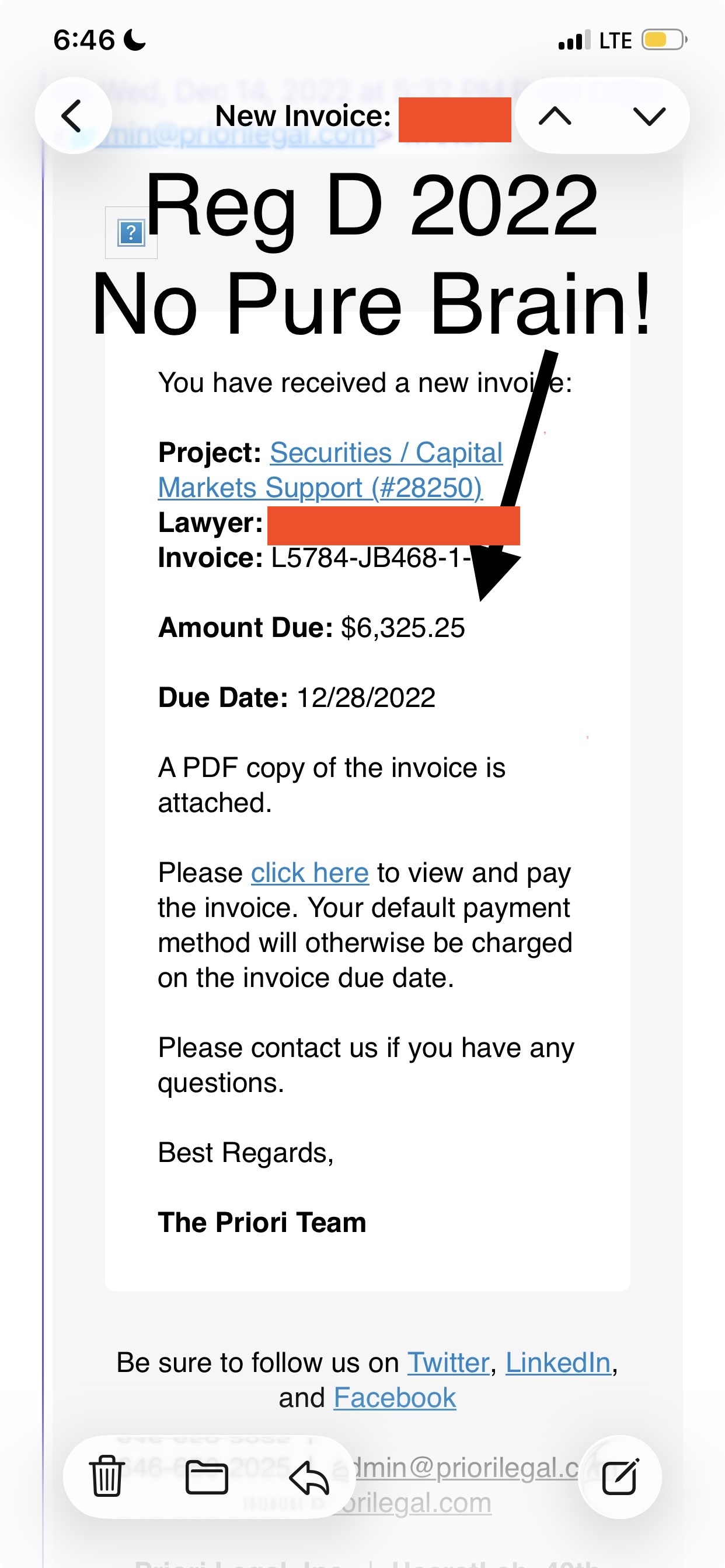 Reg D invoice showing $6,325 cost